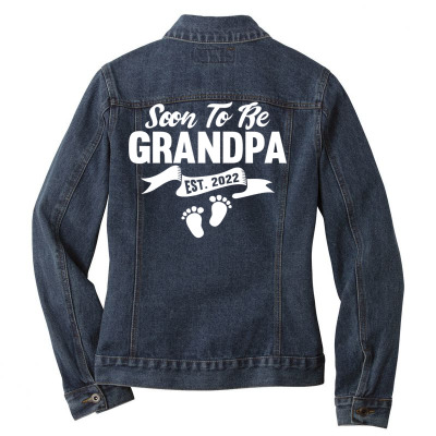 Soon To Be Grandpa Est 2022 New Grandpa To Be Long Sleeve T Shirt Ladies Denim Jacket Designed By Stacychey