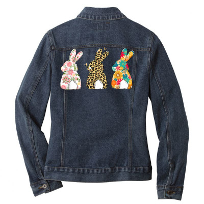 Cute Easter Bunnies Leopard Bunny And Flower Bunnies T Shirt Ladies Denim Jacket Designed By Jermonmccline