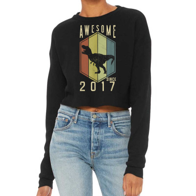 Awesome Since 2017 5 Year Old Gifts Dino 5th Birthday T Rex T Shirt Cropped Sweater Designed By Carlakayl