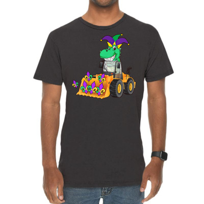 Kids Dinosaur Excavator Mardi Gras Cute Jester Carnival Party T Shirt Vintage T-shirt Designed By Kaiyaarma