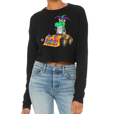 Kids Dinosaur Excavator Mardi Gras Cute Jester Carnival Party T Shirt Cropped Sweater Designed By Kaiyaarma