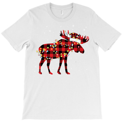 Moose Christmas Red Plaid Buffalo Pajama Matching Gift T Shirt T-shirt Designed By Vaughandoore01