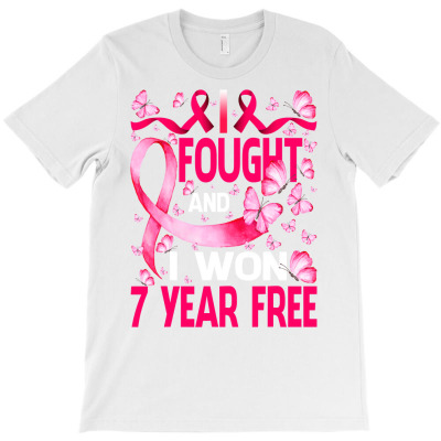 I Fought And I Won 7 Year Free Breast Cancer Butterfly T Shirt T-shirt Designed By Ebertfran1985
