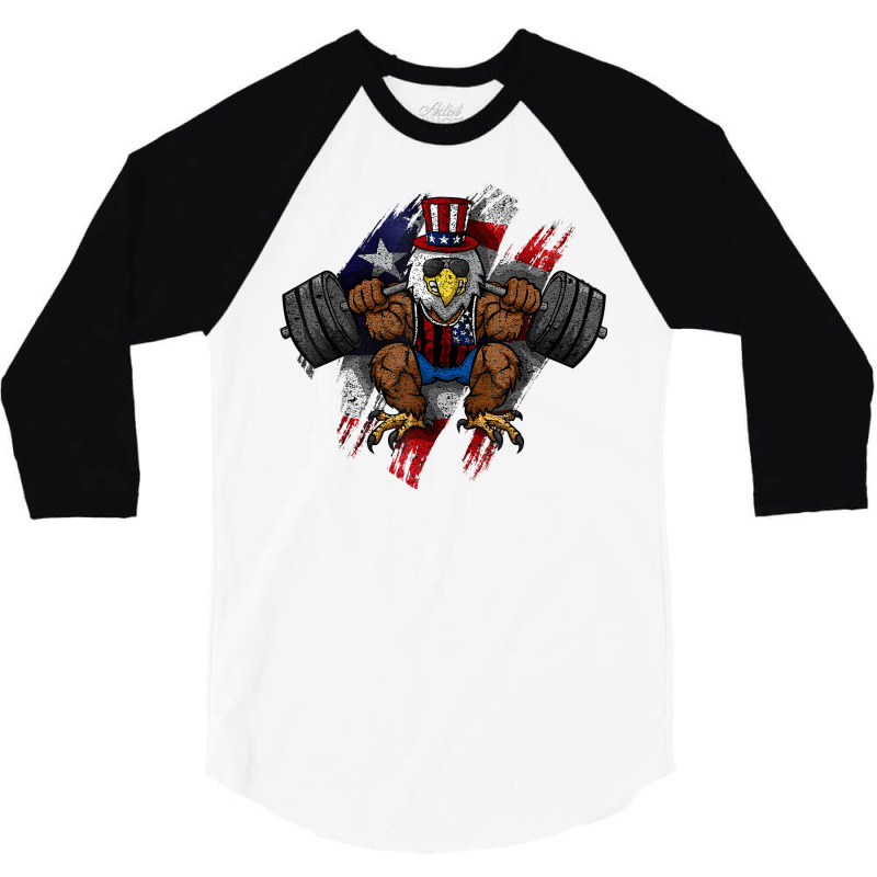 American Flag Muscular Bald Eagle Bike Flexing Uncle Sam T Shirt 3/4 Sleeve Shirt | Artistshot