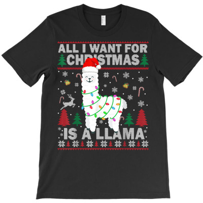 Llama Christmas Lights Funny Men Kids Llama Christmas Gift T Shirt T-shirt Designed By Madeltiff