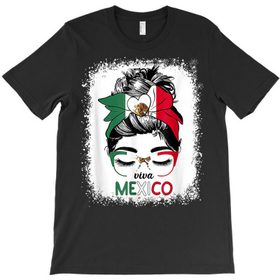 Viva Mexico Messy Bun With Bandana And Glasses Mexican Flag T Shirt T-shirt Designed By Belenfinl