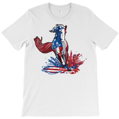 Horse 4th Of July Shirt Women Girls American Flag Usa Horse T Shirt T-shirt Designed By Carlakayl