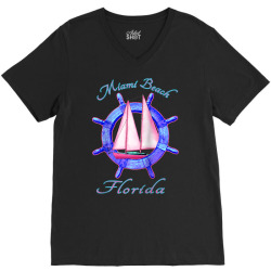 miami beach florida sailboat sailing vacation nautical raglan baseball V-Neck Tee | Artistshot