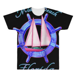 miami beach florida sailboat sailing vacation nautical raglan baseball All Over Men's T-shirt | Artistshot