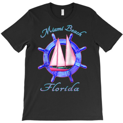 Miami Beach Florida Sailboat Sailing Vacation Nautical Raglan Baseball T-shirt Designed By Moniqjayd