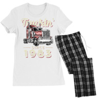 Womens Truckin Since 1983 Trucker Big Rig Driver 39th Birthday V Neck Women's Pajamas Set | Artistshot