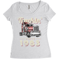 Womens Truckin Since 1983 Trucker Big Rig Driver 39th Birthday V Neck Women's Triblend Scoop T-shirt | Artistshot