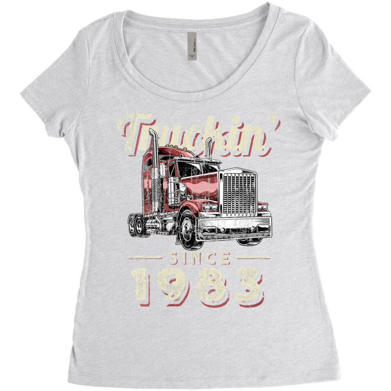 Womens Truckin Since 1983 Trucker Big Rig Driver 39th Birthday V Neck Women's Triblend Scoop T-shirt by saldeenshakir | Artistshot