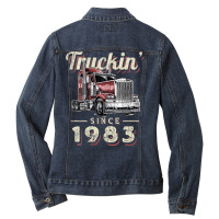 Womens Truckin Since 1983 Trucker Big Rig Driver 39th Birthday V Neck Ladies Denim Jacket | Artistshot