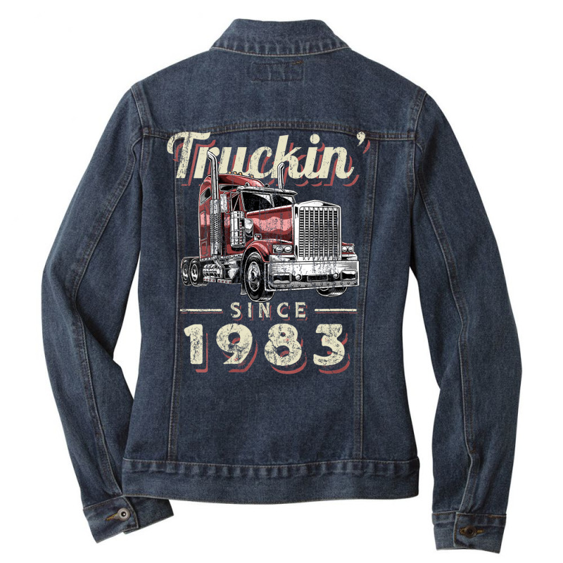 Womens Truckin Since 1983 Trucker Big Rig Driver 39th Birthday V Neck Ladies Denim Jacket by saldeenshakir | Artistshot