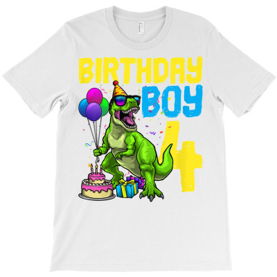 Kids 4th Birthday Boy 4 Dinosaur Themed Dino Party T Shirt T-shirt Designed By Rainaanik