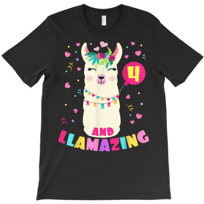 Llamazing 4 Years Old Girl Birthday Cute Llama Alpaca Kids T Shirt T-shirt Designed By Rainaanik
