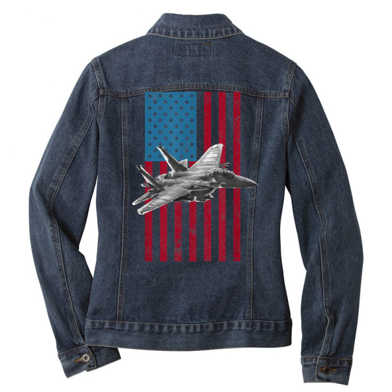 F 15 Strike Eagle 2 Usa American Flag Tee   Military T Shirt Ladies Denim Jacket by Sand King | Artistshot