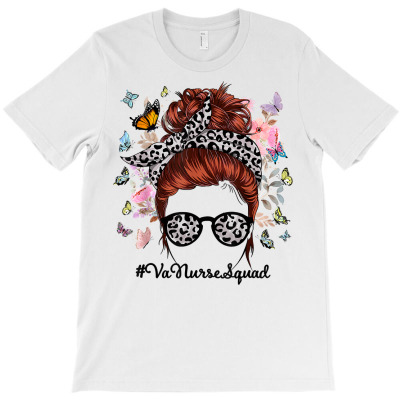 Va Nurse Messy Bun Leopard Butterfly Floral Funny T Shirt T-shirt Designed By Annabmika