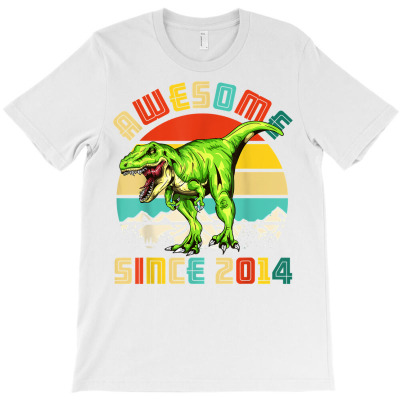 6th Birthday Dinosaur 6 Year Old Boy Awesome Since 2014 T Shirt T-shirt Designed By Dinyolani