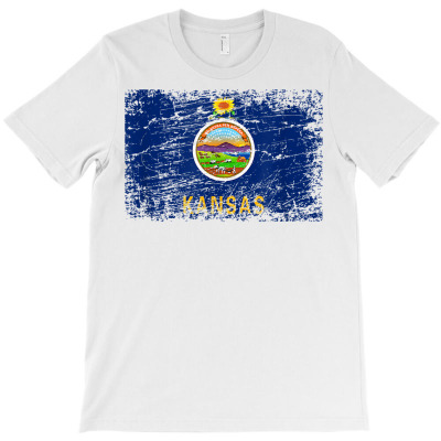 Kansas State Flag   Ks The Sunflower State   Used Look Shirt T Shirt T-shirt Designed By Kunkka