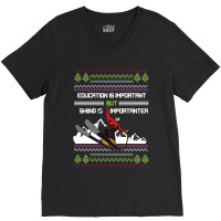 Education Is Important Skiing V-neck Tee | Artistshot