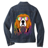 Beagle Dog Music Beagle Dj With Headphones Musical Dog Lovers 3 Beagle Ladies Denim Jacket | Artistshot