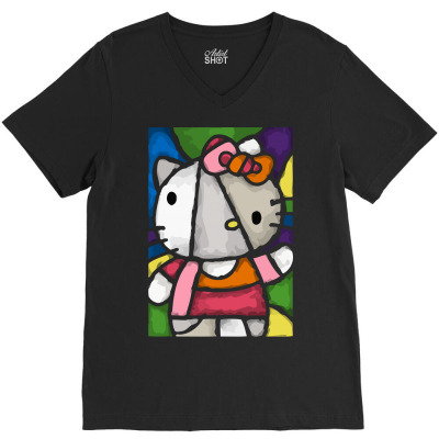 Hello Picasso Kitty V-neck Tee Designed By Mdk Art
