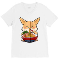 Fennec Cute Fox Eating Ramen Noodle Kawaii Udon Anime Lover Zip Hoodie V-neck Tee | Artistshot