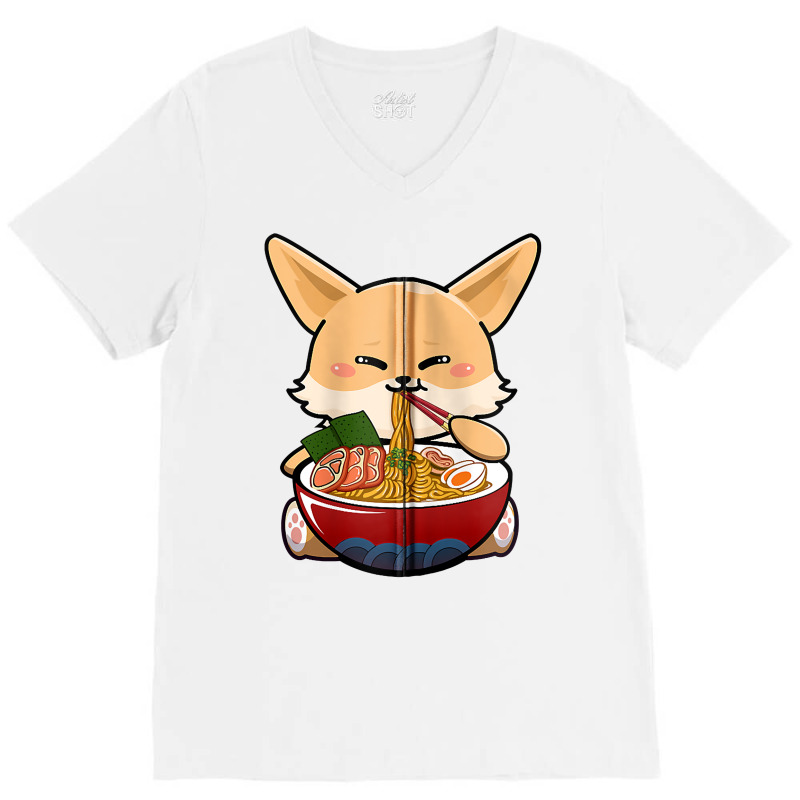 Fennec Cute Fox Eating Ramen Noodle Kawaii Udon Anime Lover Zip Hoodie V-Neck Tee by Smykowskicalob1991 | Artistshot