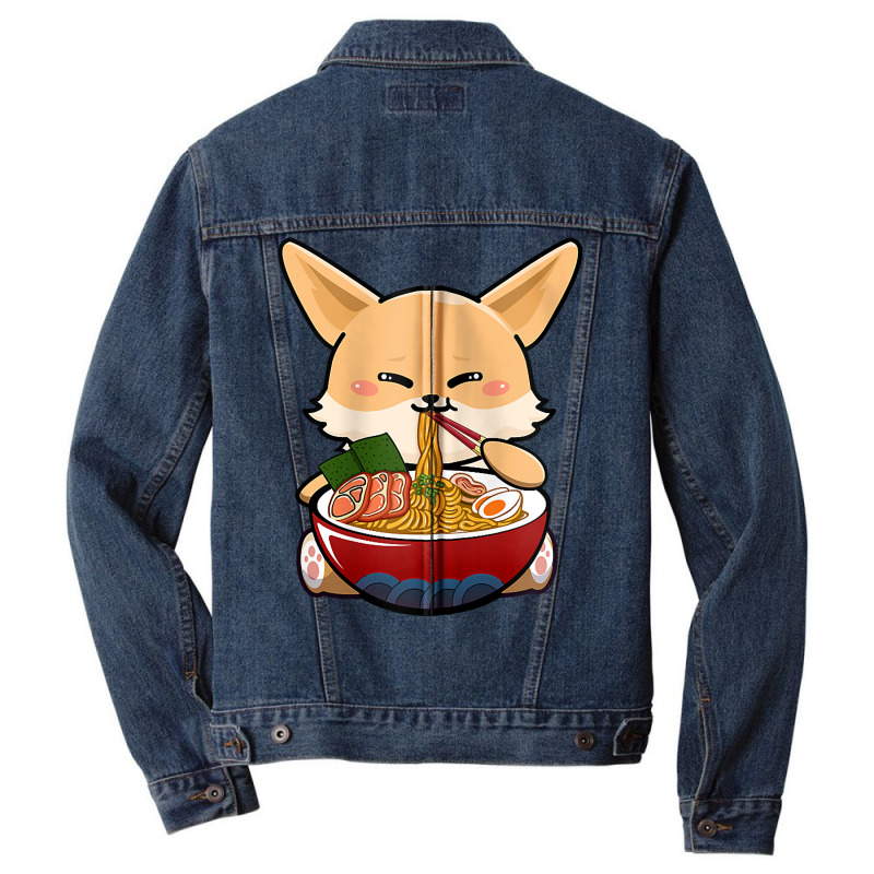 Fennec Cute Fox Eating Ramen Noodle Kawaii Udon Anime Lover Zip Hoodie Men Denim Jacket by Smykowskicalob1991 | Artistshot