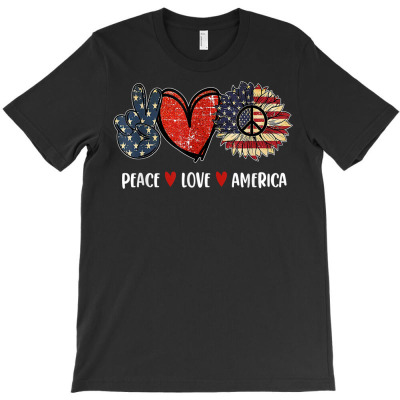 Peace Love America 4th July Patriotic Sunflower Heart Sign T Shirt T-shirt Designed By Vengeful Spirit