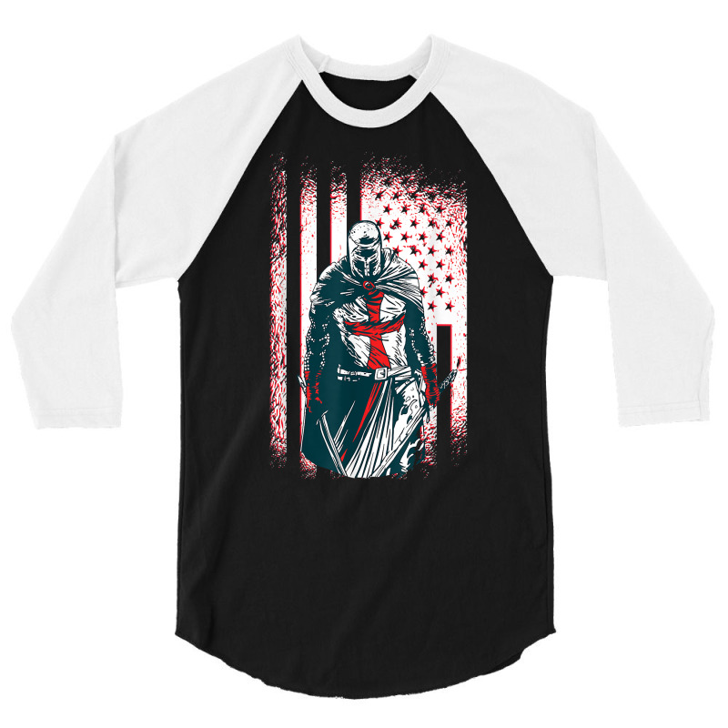 Jesus Crusader Warrior, Vintage American Flag Knight Templar T Shirt 3/4 Sleeve Shirt | Artistshot