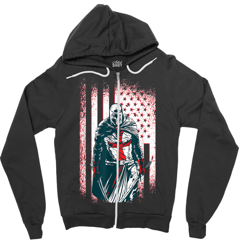 Jesus Crusader Warrior, Vintage American Flag Knight Templar T Shirt Zipper Hoodie | Artistshot