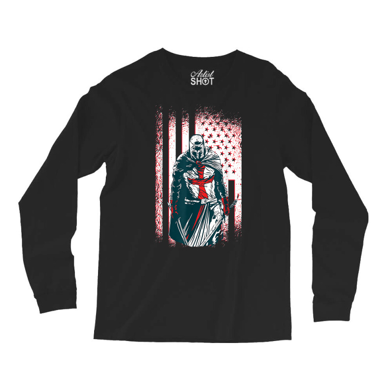 Jesus Crusader Warrior, Vintage American Flag Knight Templar T Shirt Long Sleeve Shirts | Artistshot