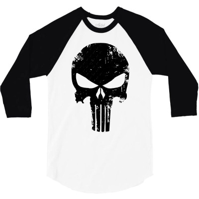 The Punisher Skull Black 3/4 Sleeve Shirt Designed By Constan002