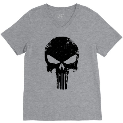 The Punisher Skull Black V-neck Tee Designed By Constan002
