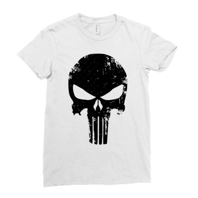 The Punisher Skull Black Ladies Fitted T-shirt Designed By Constan002