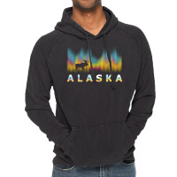 Alaska Reindeer Design With Polar Lights And Moose Pullover Hoodie Vintage Hoodie | Artistshot