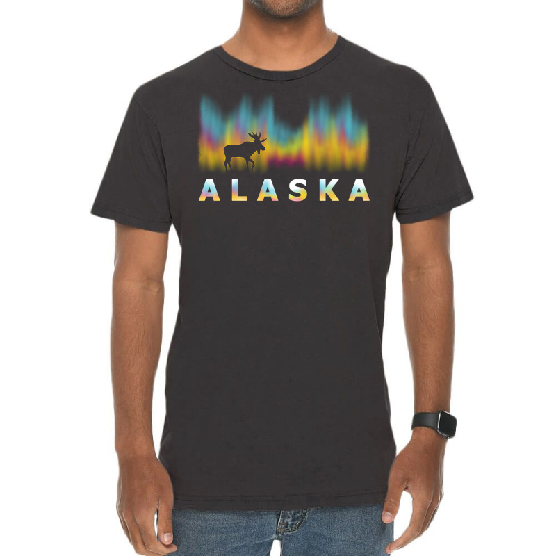 Alaska Reindeer Design With Polar Lights And Moose Pullover Hoodie Vintage T-Shirt by jermonmccline | Artistshot