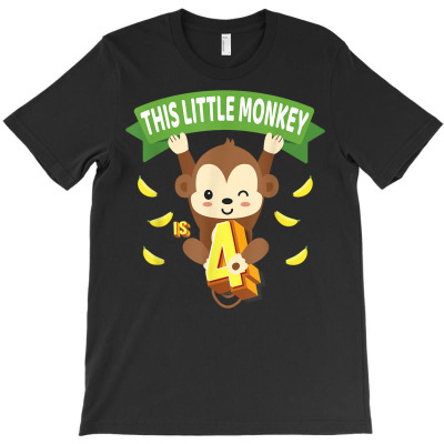 This Little Monkey Is 4 Years Old Kid 4th Birthday Monkeys T Shirt T-shirt Designed By Enigma