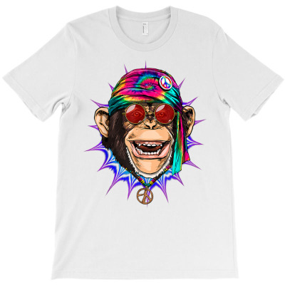 Tie Dye Hippie Monkey Hippiness Peace Love Monkey T Shirt T-shirt Designed By Enigma