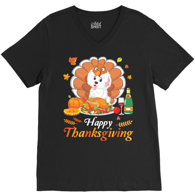 Havanese Dog Thanksgiving Christmas Day T  Shirt Havanese Turkey Costu V-neck Tee | Artistshot