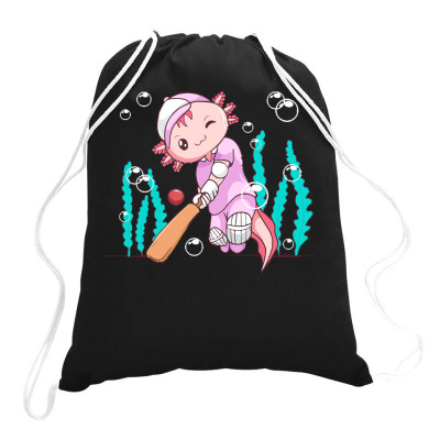 Cricket T  Shirt Kawaii Axolotl Pun Funny Cricket Cricketer Gift T  Sh Drawstring Bags Designed By Anchoredgreek