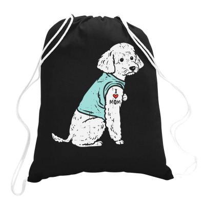 Poodle Lover Dog Womens Poodle I Love Mom Tattoo Cute Pet Dog Owner Lo Drawstring Bags Designed By Offensejuggler
