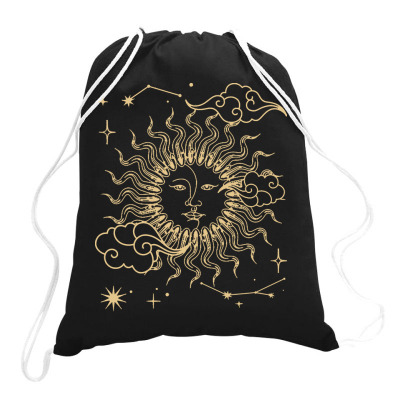Astronomy T  Shirt Boho Aesthetic Celestial Bodies Sun Moon Astronomy Drawstring Bags Designed By Alexieterry303
