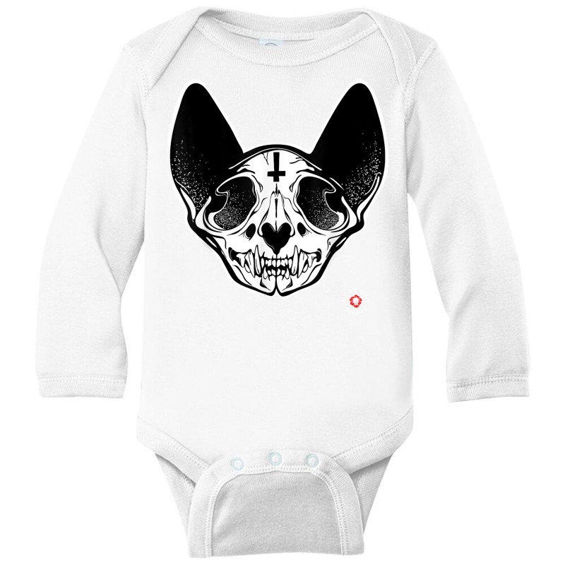 Death Metal Cat   Goth Black Cat Skull   Memento Mori T Shirt Long Sleeve Baby Bodysuit | Artistshot