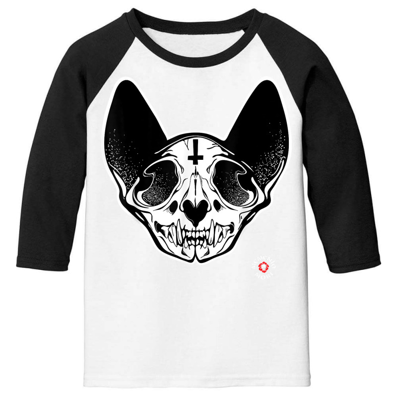 Death Metal Cat   Goth Black Cat Skull   Memento Mori T Shirt Youth 3/4 Sleeve | Artistshot