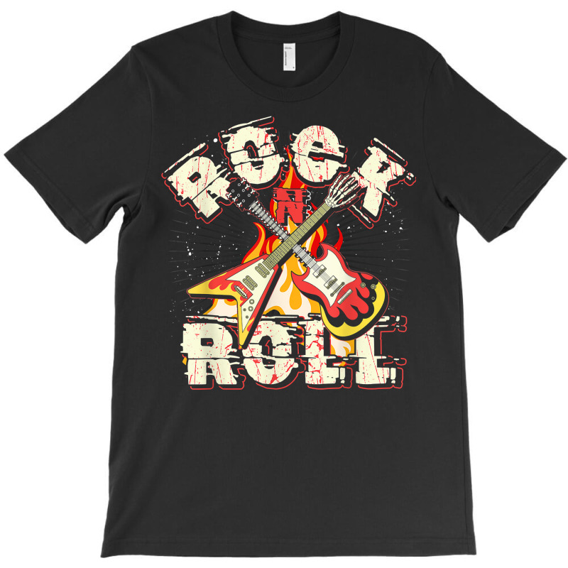 Music Guitar Flames Rock'n'roll Skeleton Musical Instrument T Shirt T-Shirt by naythendeters2000 | Artistshot