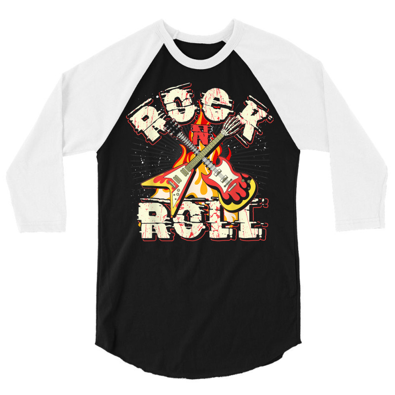 Music Guitar Flames Rock'n'roll Skeleton Musical Instrument T Shirt 3/4 Sleeve Shirt by naythendeters2000 | Artistshot